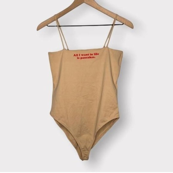 Women's Zara All I want in life is Pancakes Nude Spaghetti‎ Strap Bodysuit - Picture 1 of 6